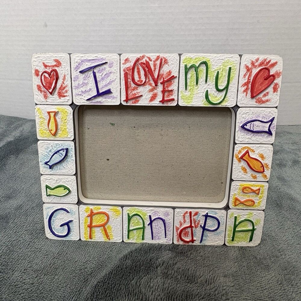 I Love My Grandpa Picture Frame Handpainted Gift Holds 3.5" x 5" Skribbles Russ